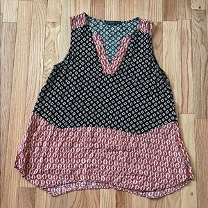 THML Sleeveless Top Womens Small Black Red Geometric Boho Artsy Festival